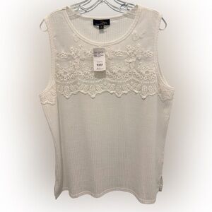 Suzanne Betro Lace Overlay Ribbed Tank Size 1X NWT